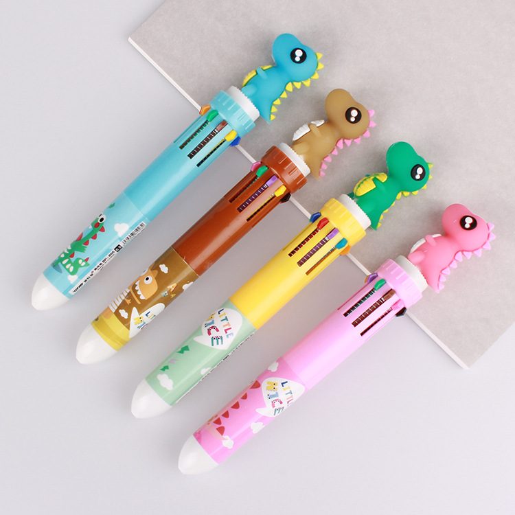 Simple Cute Press Multi-Color Ballpoint Pen 0.5mm Korean Little Dinosaur  Colorful Pen One Pen Multi-Color Black Oil Pen